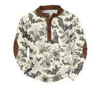 Sudadera de Halloween con cuello redondo para hombre, con cremallera de un cuarto, estampado de calabaza, de manga larga, polo, a la moda, casual, sin botones, disfraces, blanco, 3XL