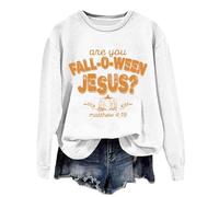 Sudadera de Halloween con estampado de calabaza de Halloween 2025, a la moda, casual, de manga larga, para otoño e invierno, blanco, XL
