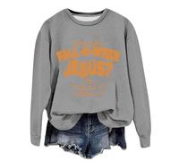 Sudadera de Halloween con estampado de calabaza de Halloween 2025, a la moda, casual, de manga larga, para otoño e invierno, gris, L