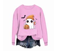 Sudadera de Halloween con estampado de Halloween de 2025, de manga larga, cuello redondo, a la moda, informal, cómoda, suave, rosa claro, XL