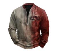 Sudadera de Halloween con media cremallera para hombre, con impresión 3D, casual, para invierno, sudaderas para exteriores, vintage, sin capucha, manga larga, suéter aterrador de sangre, cómodo y a la