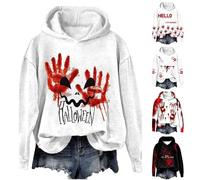 Sudadera de Halloween con texto en inglés "Hello I Am Hungry Halloween" para mujer, sudaderas con capucha sangrienta y aterradora, tallas grandes, disfraces divertidos de Halloween, camisetas