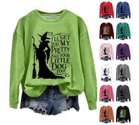 Sudadera de Halloween con texto en inglés "I'll Get You My Pretty And Your Little Dog Too" para mujer, camisetas de bruja aterradoras, disfraces de Halloween, camisetas de manga larga, sin botones