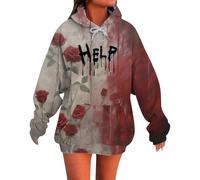Sudadera de Halloween con texto en inglés "I'M Fine para mujer, diseño de letras aterradoras con texto en inglés "Help Me", divertidos disfraces de Halloween, de manga larga, ropa de moda para