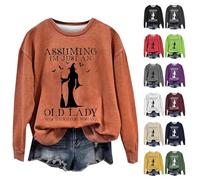 Sudadera de Halloween con texto en inglés "I'm Just An Old Lady" para mujer, camisetas divertidas de bruja, tallas grandes, disfraces de Halloween, camisetas de manga larga, cuello redondo, sin