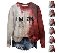 Sudadera de Halloween con texto en inglés "I'm Ok It's Not My Bloody" para mujer, disfraz de Halloween divertido Help Me Bloody Tops de manga larga, suéter de terror para festivales, Rojo #7, L