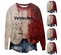 Sudadera de Halloween con texto en inglés "I'M Ok para mujer, disfraz de Halloween aterrador See What You Made Me Do Bloody, camiseta de manga larga, sin botones, trajes de terror para vacaciones