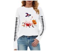 Sudadera de Halloween genérica para mujer de manga larga y cuello redondo Bloody terror estampado Halloween casual y suelto Sudaderas con camisas impresas sangrientas Jersey Tops, Blanc-A., XL