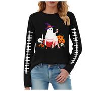 Sudadera de Halloween genérica para mujer de manga larga y cuello redondo Bloody terror estampado Halloween casual y suelto Sudaderas con camisas impresas sangrientas Jersey Tops, El negro-a, XL
