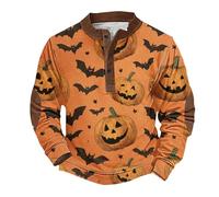 Sudadera de Halloween para hombre, 2025, con cremallera de un cuarto, estampado de calabaza, polo, de manga larga, a la moda, casual, sin botones, disfraces, naranja, 3XL