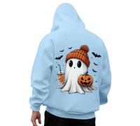 Sudadera de Halloween para hombre, dibujos animados, cabeza de calabaza, fantasma, con impresión trasera, sudaderas con capucha para adolescentes, con media cremallera, sudadera de gran tamaño, Y2K
