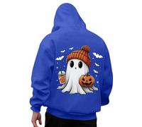 Sudadera de Halloween para hombre, dibujos animados, cabeza de calabaza, fantasma, con impresión trasera, sudaderas con capucha para adolescentes, con media cremallera, sudadera de gran tamaño, Y2K