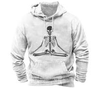 Sudadera de Halloween para hombre, sudadera blanca con estampado de esqueleto, sudadera de manga larga, sudadera con capucha con bolsillo canguro, sudadera casual con capucha para Halloween, disfraz