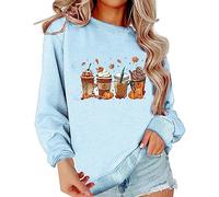 Sudadera de Halloween para mujer, con cara de calabaza, hoja de arce, café, cuello redondo, manga larga, sudaderas 2025, disfraces para adultos, trajes para mujer, azul, M
