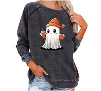 Sudadera de Halloween para mujer, con diseño de cara de calabaza, fantasma, café, hoja de arce, ajuste holgado, cuello redondo, sudaderas para mujer 2025 para adultos, gris, XL