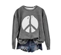 Sudadera de Halloween para mujer con estampado de fantasmas de Paece y amor, sudaderas de cuello redondo, trajes para adultos, disfraces 2025 para mujer, gris, M