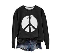 Sudadera de Halloween para mujer con estampado de fantasmas de Paece y amor, sudaderas de cuello redondo, trajes para adultos, disfraces 2025 para mujer, Negro, M