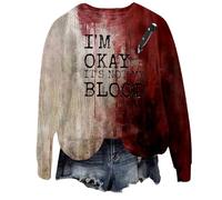 Sudadera de Halloween para mujer, con texto en inglés "I'm Okay It's Not My Blood Bloody Pumpkin Face" linda sudadera de cuello redondo para disfraz de mujer adulta 2025, beige, XL