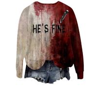 Sudadera de Halloween para mujer, con texto en inglés "I'm Okay It's Not My Blood Bloody Pumpkin Face" linda sudadera de cuello redondo para disfraz de mujer adulta 2025, gris, 4XL