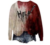Sudadera de Halloween para mujer, con texto en inglés "I'm Okay It's Not My Blood Bloody Pumpkin Face" linda sudadera de cuello redondo para disfraz de mujer adulta 2025, Negro, XL