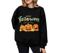 Sudadera de Halloween para mujer, de forro polar, cálida, con diseño de brujas, color liso, informal, de invierno, con cuello redondo, para otoño, ropa deportiva, Negro, L