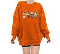 Sudadera de Halloween para mujer, de gran tamaño, con diseño de hoja de arce, calabaza, café, cuello redondo, sudaderas 2025, disfraces para mujer, suéter para adultos, naranja, M
