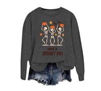 Sudadera de Halloween para mujer, de gran tamaño, ligera, tipo túnica, con cuello redondo, a la moda, para otoño, bruja, color liso, para invierno, ropa deportiva para mujer, Grey2, L