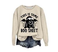 Sudadera de Halloween para mujer, diseño de arañas fantasmas con texto en inglés "This Is Some Boo" Sheet Printed Crewneck Otoño Sudaderas Disfraces 2025 Ladies Pullover Adult Outfits, beige, XL