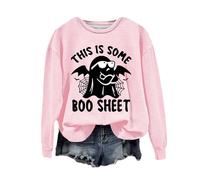 Sudadera de Halloween para mujer, diseño de arañas fantasmas con texto en inglés "This Is Some Boo" Sheet Printed Crewneck Otoño Sudaderas Disfraces 2025 Ladies Pullover Adult Outfits, rosa, XL