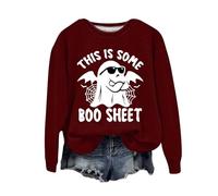 Sudadera de Halloween para mujer, diseño de arañas fantasmas con texto en inglés "This Is Some Boo" Sheet Printed Crewneck Otoño Sudaderas Disfraces 2025 Ladies Pullover Adult Outfits, Vino, XL