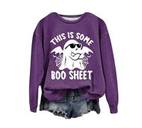 Sudadera de Halloween para mujer, diseño de arañas fantasmas con texto en inglés "This Is Some Boo" Sheet Printed Crewneck Otoño Sudaderas Disfraces 2025 Ladies Pullover Adult Outfits, Morado (, XXL