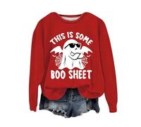 Sudadera de Halloween para mujer, diseño de arañas fantasmas con texto en inglés "This Is Some Boo" Sheet Printed Crewneck Otoño Sudaderas Disfraces 2025 Ladies Pullover Adult Outfits, rosso, XL