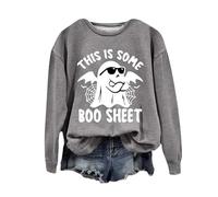 Sudadera de Halloween para mujer, diseño de arañas fantasmas con texto en inglés "This Is Some Boo" Sheet Printed Crewneck Otoño Sudaderas Disfraces 2025 Ladies Pullover Adult Outfits, gris, M