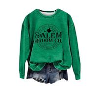 Sudadera de Halloween para mujer, diseño de cielo sobre la tierra, de calidad, hecha a mano, con estampado de Salem Broom Co, sudaderas con cuello redondo, disfraces de 2025, trajes para mujeres