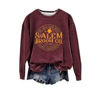 Sudadera de Halloween para mujer, diseño de cielo sobre la tierra, de calidad, hecha a mano, con estampado de Salem Broom Co, sudaderas con cuello redondo, disfraces de 2025, trajes para mujeres