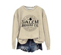 Sudadera de Halloween para mujer, diseño de cielo sobre la tierra, de calidad, hecha a mano, con estampado de Salem Broom Co, sudaderas con cuello redondo, disfraces de 2025, trajes para mujeres