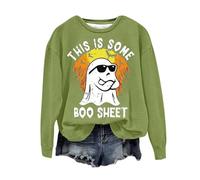 Sudadera de Halloween para mujer, diseño de fantasma con texto en inglés "This Is Some Boo" Sheet Printed Crewneck Sudaderas Disfraces Pullover Adulto 2025 Ladies Outfits, verde, L