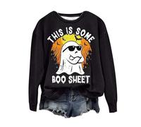 Sudadera de Halloween para mujer, diseño de fantasma con texto en inglés "This Is Some Boo" Sheet Printed Crewneck Sudaderas Disfraces Pullover Adulto 2025 Ladies Outfits, Negro, S