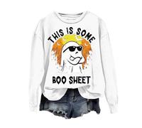 Sudadera de Halloween para mujer, diseño de fantasma con texto en inglés "This Is Some Boo" Sheet Printed Crewneck Sudaderas Disfraces Pullover Adulto 2025 Ladies Outfits, blanco, XL