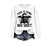 Sudadera de Halloween para mujer, diseño de fantasma, con texto en inglés "This Is Some Boo" Sheet Spiders impreso, sudaderas con cuello redondo, disfraces de 2025 para mujer y adulto, blanco, L