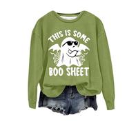 Sudadera de Halloween para mujer, diseño de fantasma, con texto en inglés "This Is Some Boo Sheet Spiders" impreso, sudaderas con cuello redondo, disfraces de 2025 para mujer y adulto, verde, XL