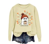 Sudadera de Halloween para mujer, diseño de fantasma, cuello redondo, A-Beige, L