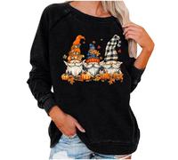 Sudadera de Halloween para mujer, diseño de gnomo de hoja de arce, enano, calabaza, impresa, cuello redondo, holgada, sudadera de cuello redondo para mujer 2025, disfraz de adulto, Negro, XXL