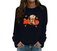 Sudadera de Halloween para mujer, diseño de hojas de arce, calabazas, color café, manga larga, cuello redondo, sudadera sin botones, trajes para mujer y adulto, Negro, XXL