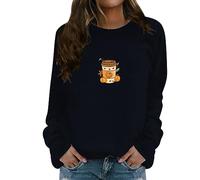 Sudadera de Halloween para mujer, diseño de hojas de arce, calabazas, color café, manga larga, cuello redondo, sudadera sin botones, trajes de 2025, disfraces para mujeres adultas, Negro, M