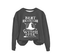 Sudadera de Halloween para mujer, diseño de la bruja de la mejor bruja de Marta de la historia, sudadera de manga larga con cuello redondo, disfraces para adultos, trajes de 2025 para mujer, gris, L