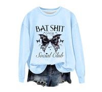 Sudadera de Halloween para mujer, diseño de murciélago de loca social, cuello redondo, sudaderas con cuello redondo, disfraces para adultos, trajes para mujer, azul, S