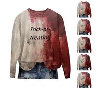 Sudadera de Halloween para mujer, disfraz de Halloween aterrador con texto en inglés "Don't Be Scared" Bloody, camisetas de manga larga, ropa de moda, Rojo -4, M