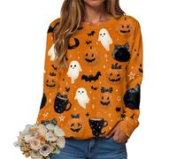 Sudadera de Halloween para mujer, para otoño, invierno, ropa de calle, jersey para mujer, estampado de Halloween, cuello redondo, casual, manga larga, para mujer, 13-oro, S