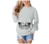 Sudadera de Halloween para mujer, suéter de forro polar de gran tamaño, cuello redondo, calabaza, casual, viajes, fantasma, cuello redondo, sin botones, para senderismo, ropa deportiva femenina, gris